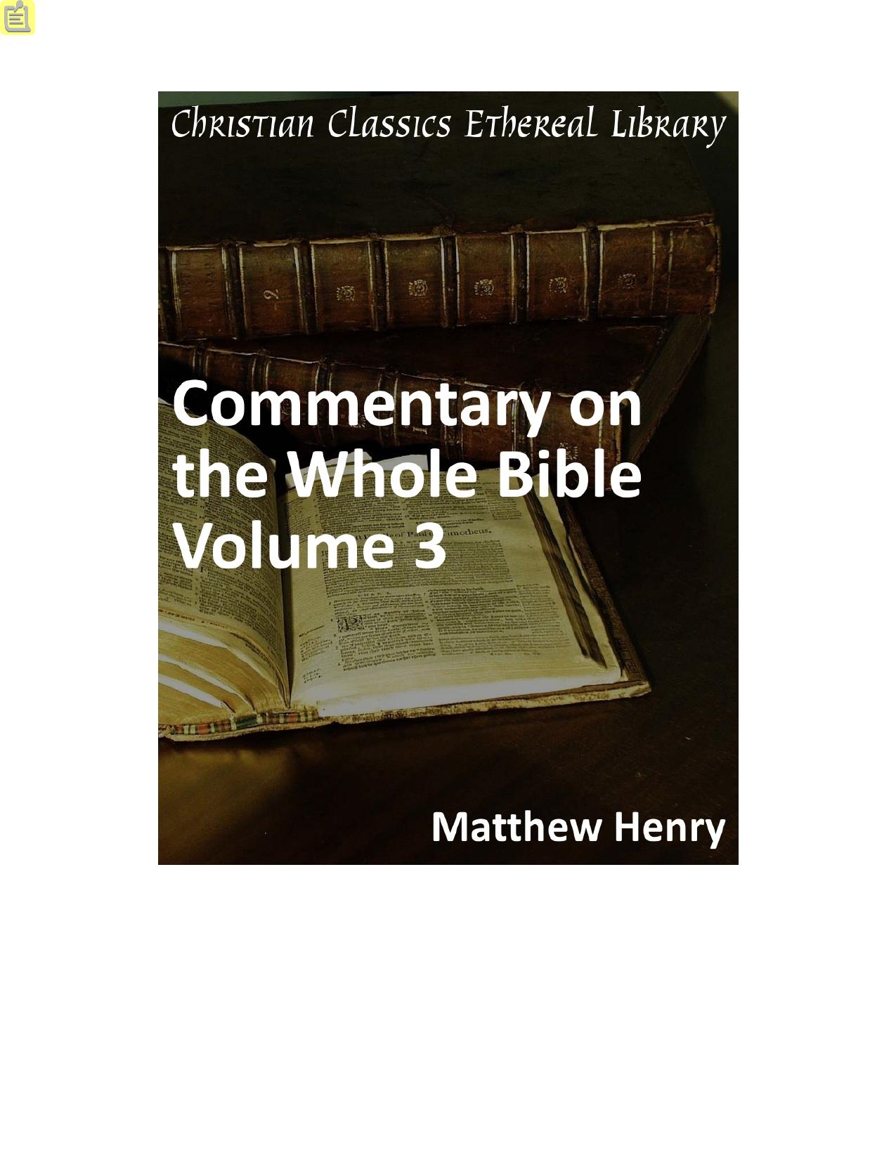 Commentary on the Whole Bible Volume III (Job to Song of Solomon)