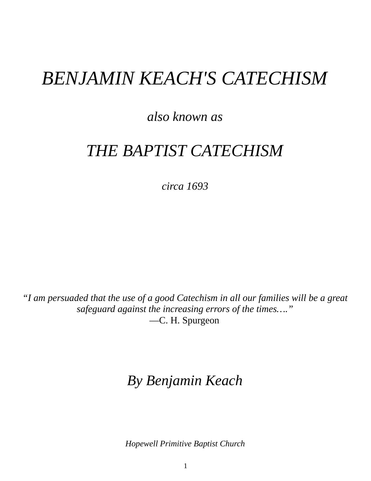 Benjamin Keach's Catechism