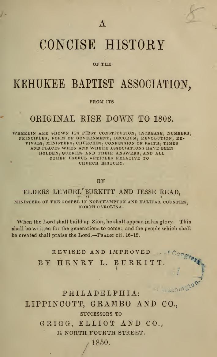 A concise history of the Kehukee Baptist association