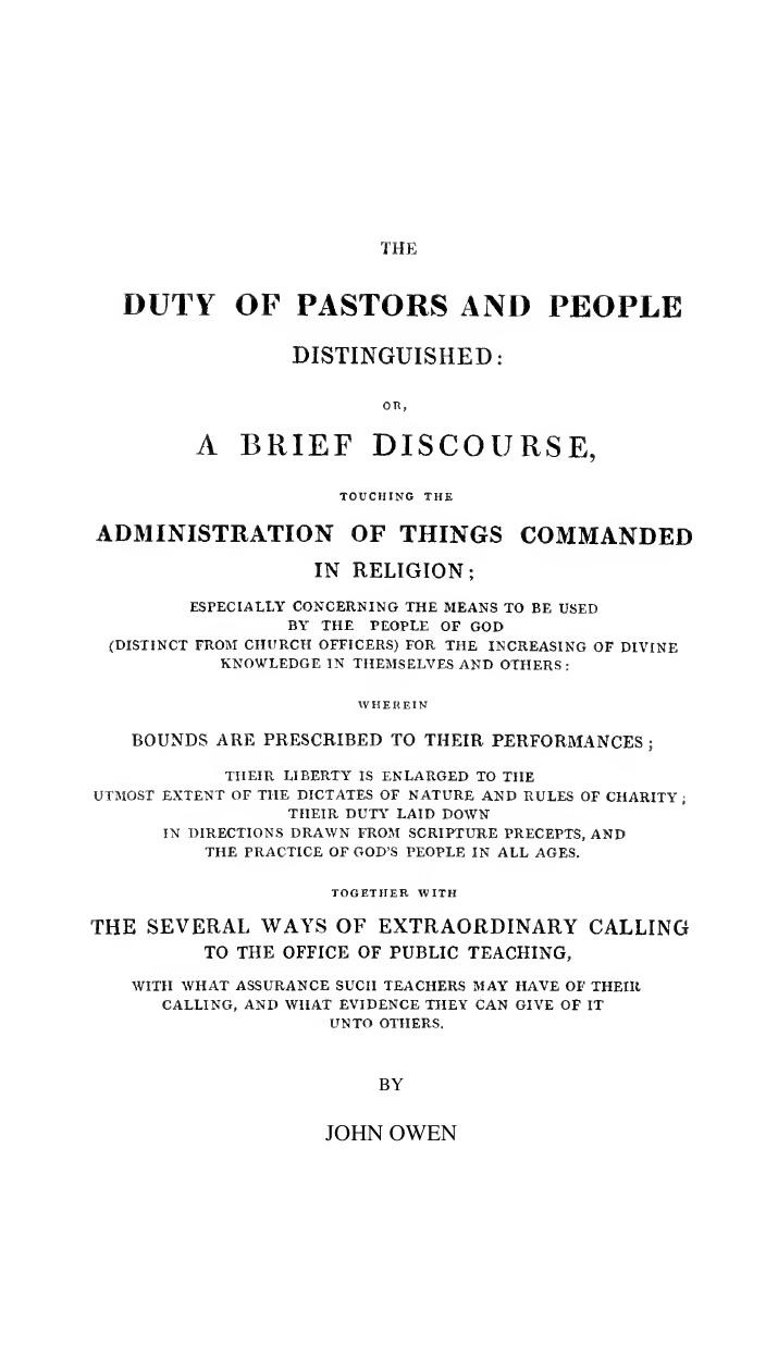 The Duty of Pastors and People Distinguished