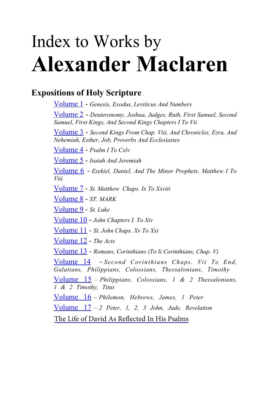 Index to Works by Alexander Maclaren